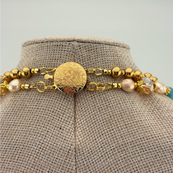 Artisan Venetian Wedding Cake Lampwork, Aqua, Freshwater Pearls - Picture 3 of 4